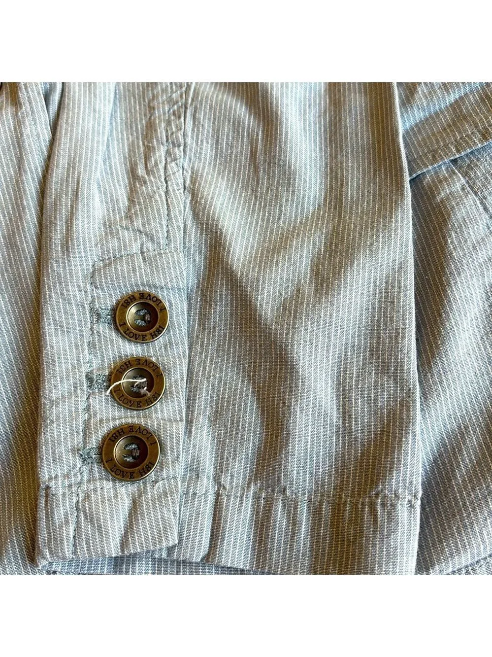 I Love H81 Forever 21 Blue & White Striped 1 Button Cotton Blazer Medium